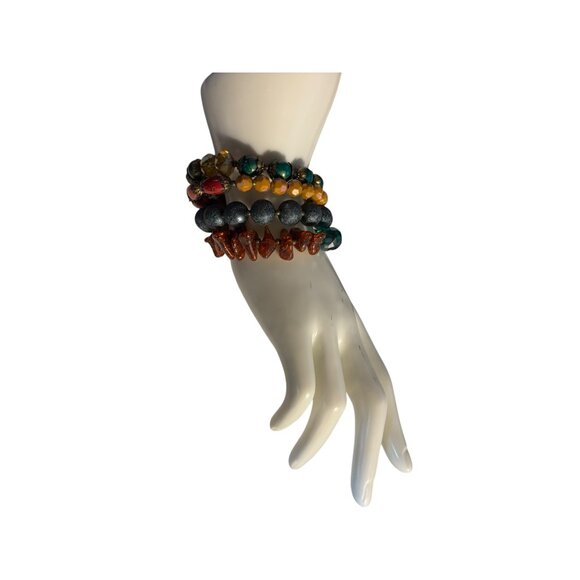 Colorful Multicolor Beaded Elastic Bracelet Set With Turquoise Red Amber & Yello - Picture 13 of 13